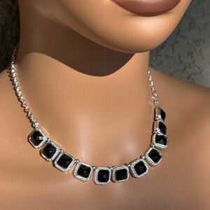 Refined Silver & Black Stone Collar Necklace